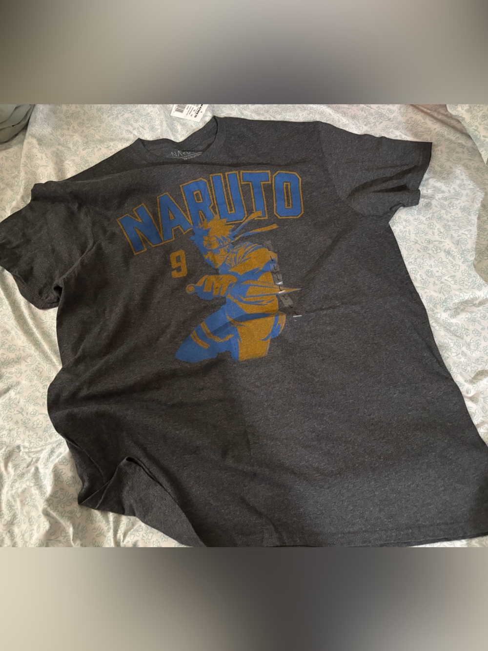 Charcoal Graphic Tee with Blue and Gold Print